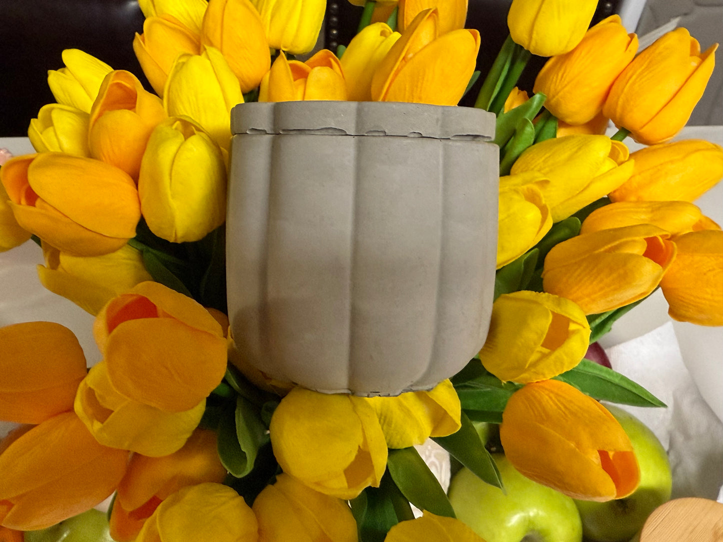 Flower cement shaped candle