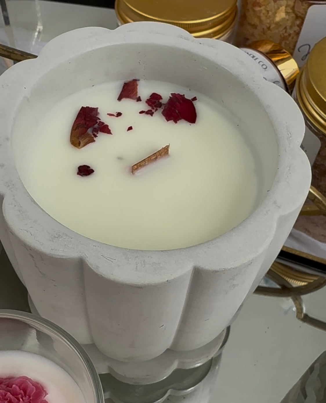 Flower cement shaped candle