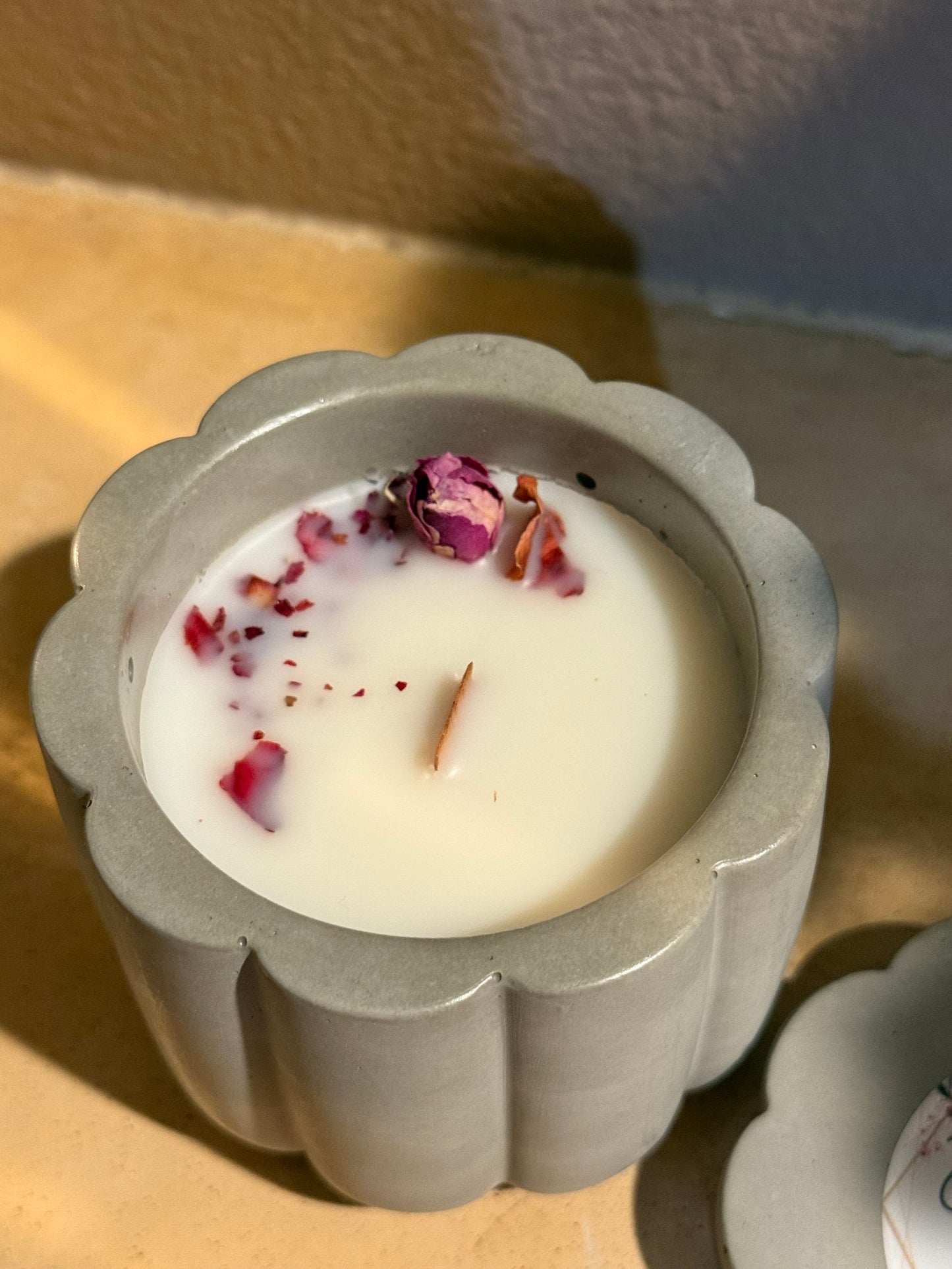 Flower cement shaped candle