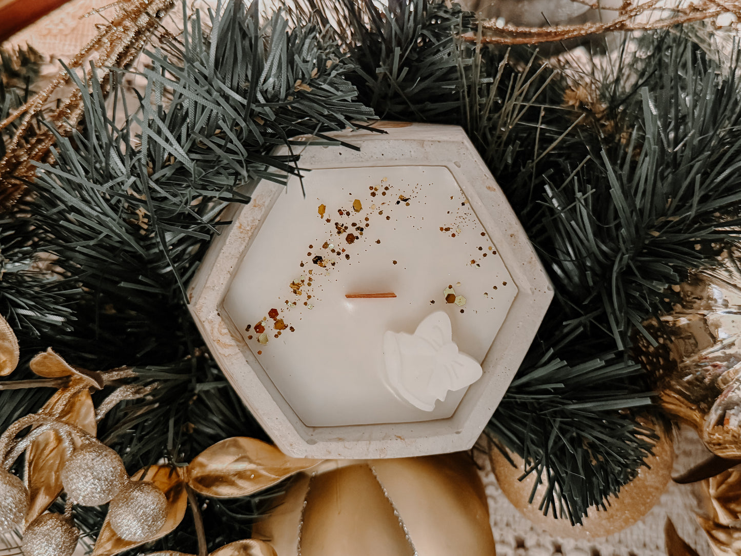 Hexagon Cement Candle with Gold detail