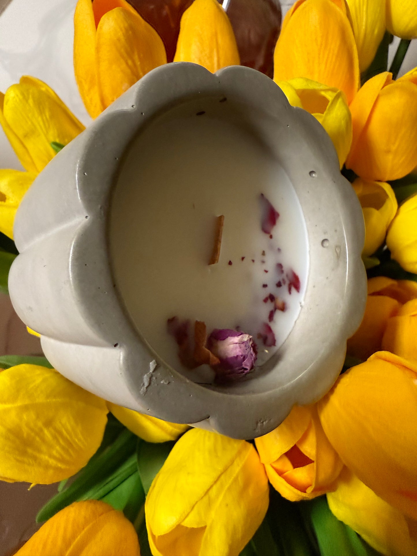 Flower cement shaped candle