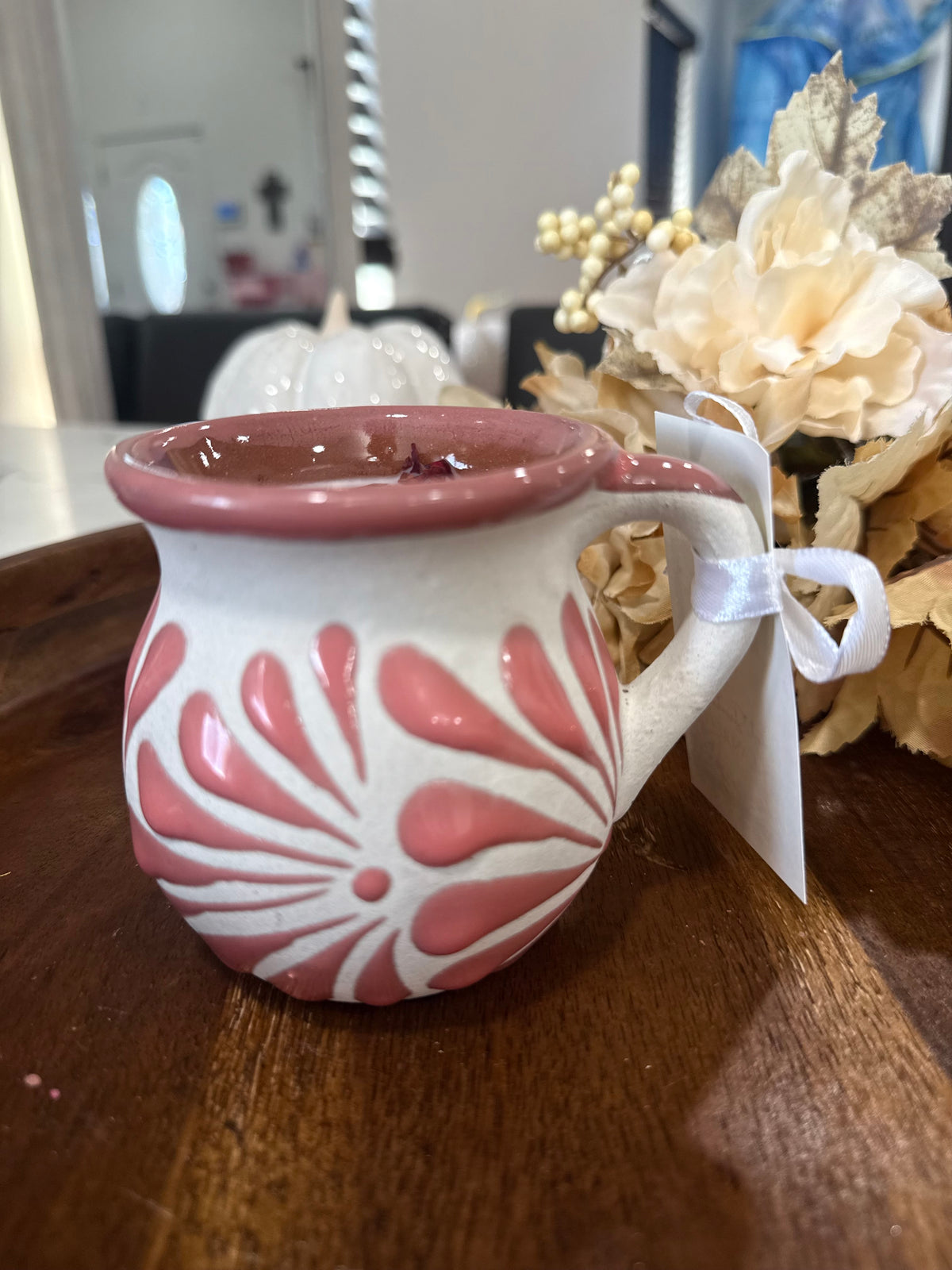 Pink talavera mug Candle