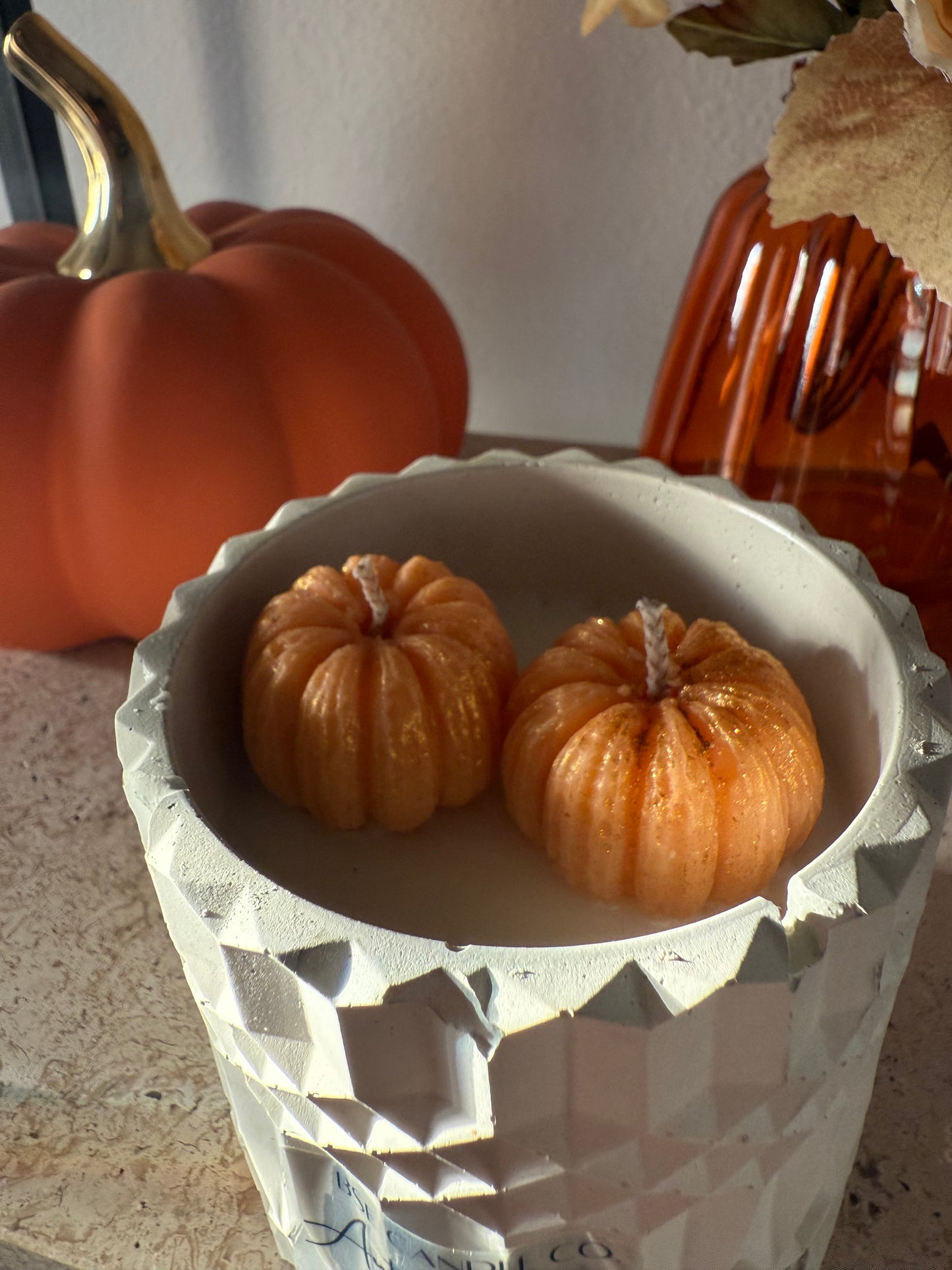 2 Pumpkin Cement Candle