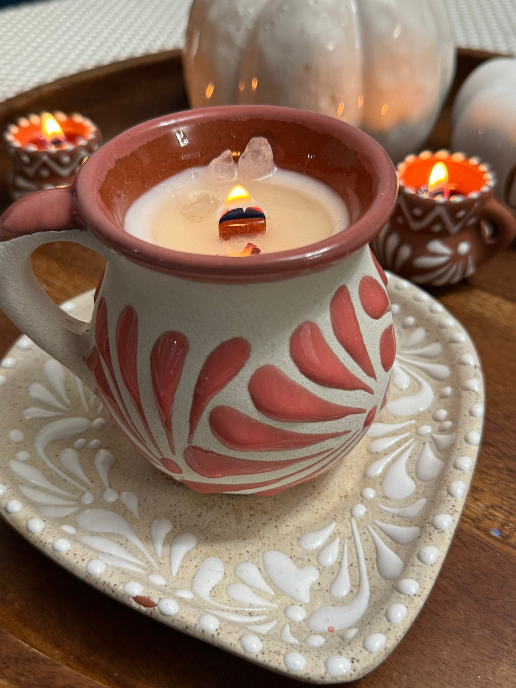 Pink talavera mug Candle