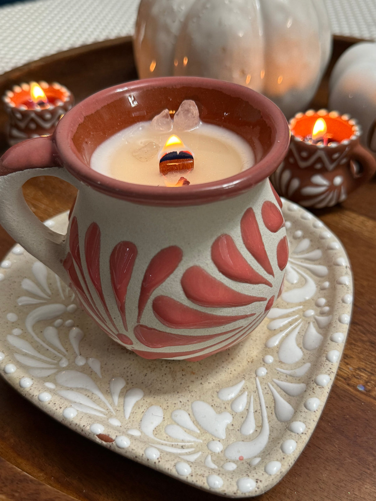 Pink talavera mug Candle